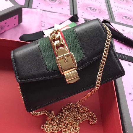 Gucci Sylvie Leather Mini Chain Bag 494646 Black