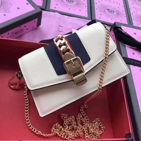 Gucci Sylvie Leather Mini Chain Bag 494646 OffWhite