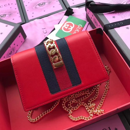 Gucci Sylvie Leather Mini Chain Bag 494646 Red