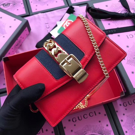 Gucci Sylvie Leather Mini Chain Bag 494646 Red