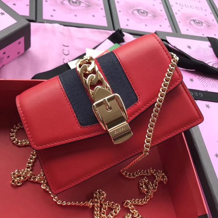 Gucci Sylvie Leather Mini Chain Bag 494646 Red