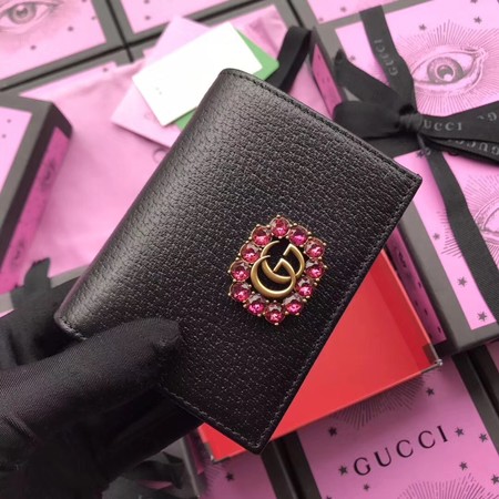 Gucci Leather Card Case with Double G and Crystals 499783 Black