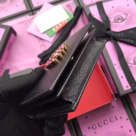 Gucci Leather Card Case with Double G and Crystals 499783 Black