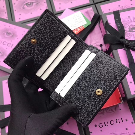 Gucci Leather Card Case with Double G and Crystals 499783 Black