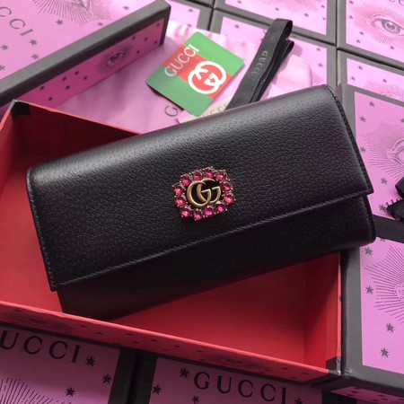Gucci Leather Continental Wallet with Double G and Crystals 499790 Black
