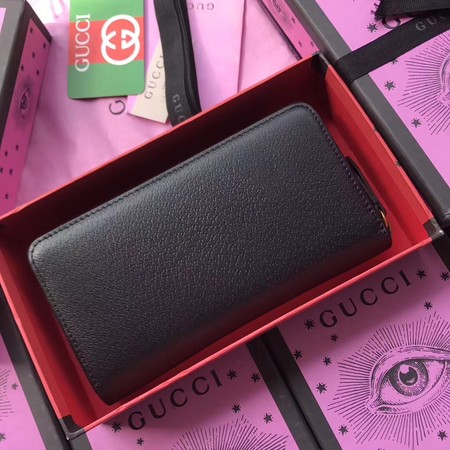 Gucci Leather Zip Around Wallet with Double G and Crystals 499793 Black
