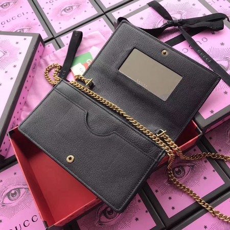 Gucci Leather mini Chain Bag with Double G and Crystals ‎499782 Black