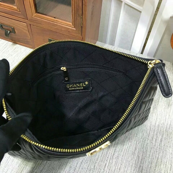 Chanel Clutch Bag Black Sheepskin Leather 7010 Gold