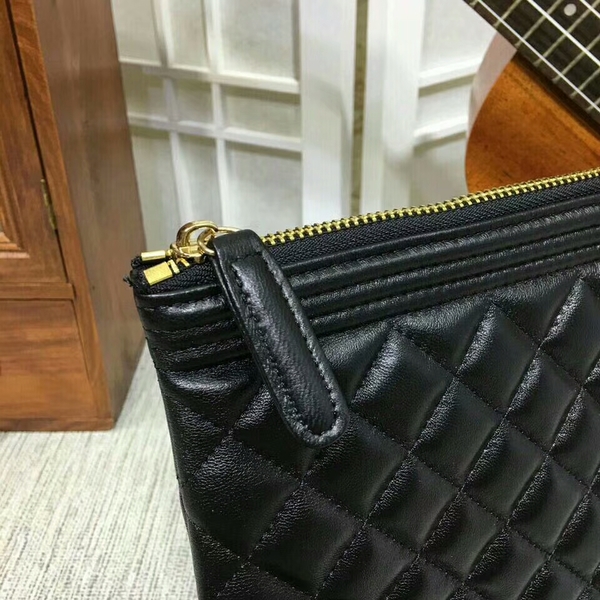 Chanel Clutch Bag Black Sheepskin Leather 7010 Gold