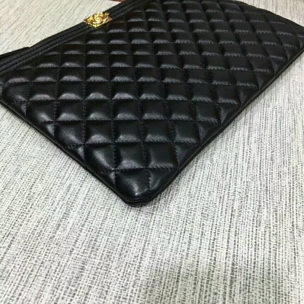 Chanel Clutch Bag Black Sheepskin Leather 7010 Gold