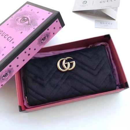 Gucci GG Marmont Velvet Zip Around Wallet 443123 Black