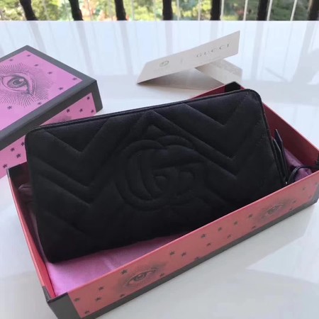 Gucci GG Marmont Velvet Zip Around Wallet 443123 Black