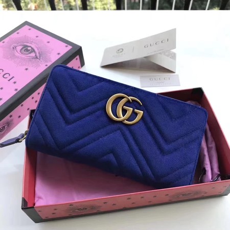 Gucci GG Marmont Velvet Zip Around Wallet 443123 Blue