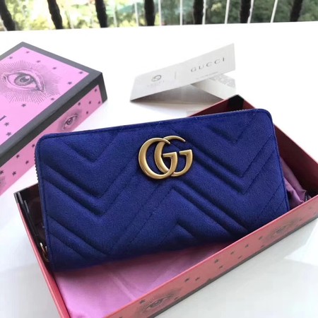 Gucci GG Marmont Velvet Zip Around Wallet 443123 Blue