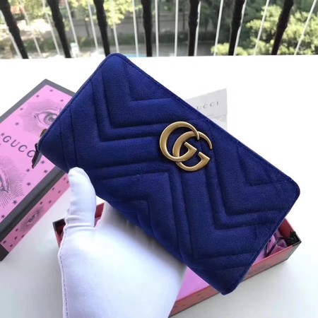 Gucci GG Marmont Velvet Zip Around Wallet 443123 Blue
