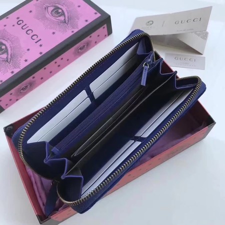 Gucci GG Marmont Velvet Zip Around Wallet 443123 Blue