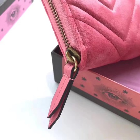 Gucci GG Marmont Velvet Zip Around Wallet 443123 Pink