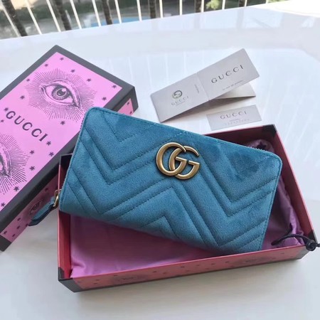 Gucci GG Marmont Velvet Zip Around Wallet 443123 SkyBlue