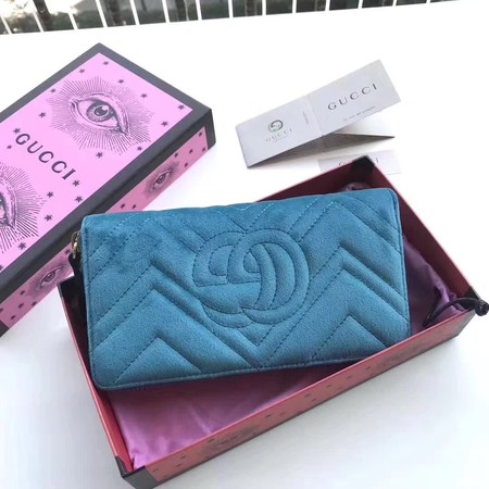 Gucci GG Marmont Velvet Zip Around Wallet 443123 SkyBlue