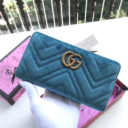 Gucci GG Marmont Velvet Zip Around Wallet 443123 SkyBlue