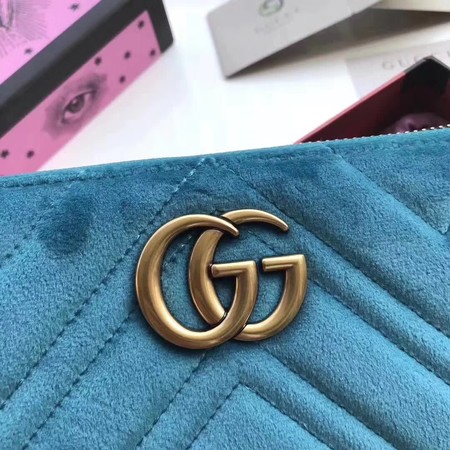 Gucci GG Marmont Velvet Zip Around Wallet 443123 SkyBlue