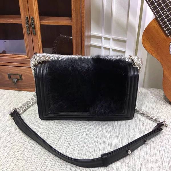 Chanel Le Boy Flap Shoulder Bag Coney Skin 8711A Black