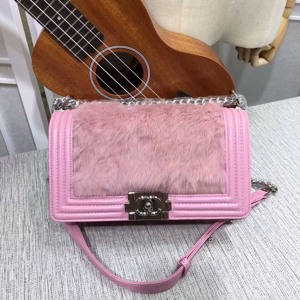 Chanel Le Boy Flap Shoulder Bag Coney Skin 8711A Pink
