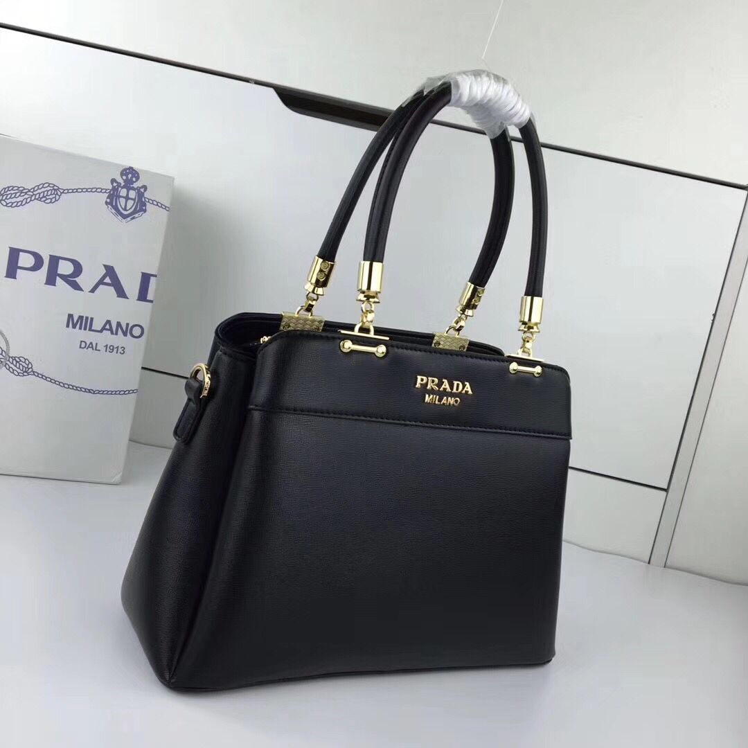 Prada Calfskin Leather Tote Bags 88125 Black