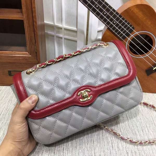 Chanel Calfskin Leather Flap Shoulder Bag 8007A Grey