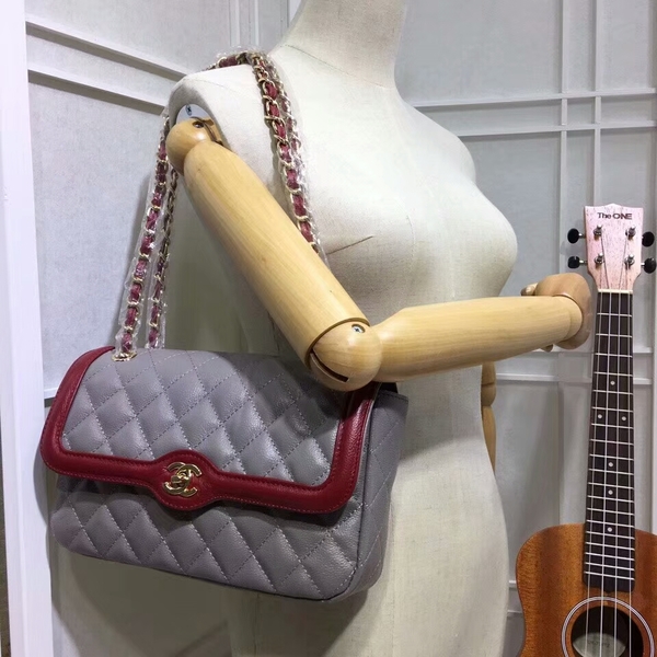 Chanel Calfskin Leather Flap Shoulder Bag 8007A Grey