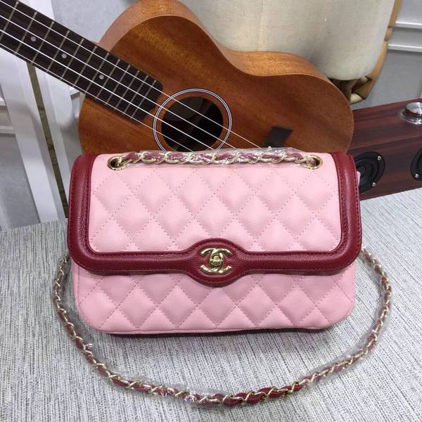 Chanel Calfskin Leather Flap Shoulder Bag 8007A Pink