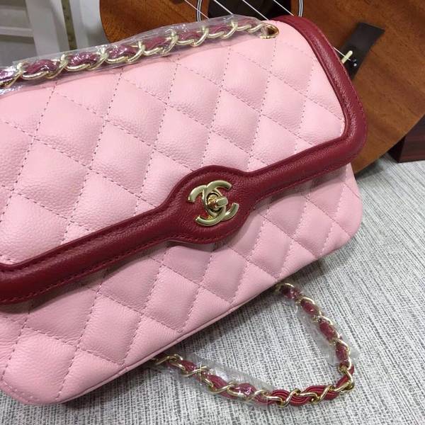 Chanel Calfskin Leather Flap Shoulder Bag 8007A Pink