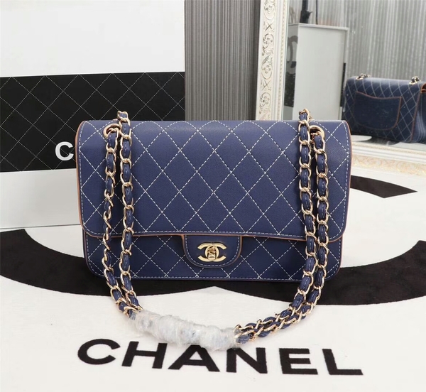 Chanel Flap Shoulder Bag Calfskin Leather 8925 Blue