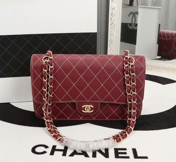 Chanel Flap Shoulder Bag Calfskin Leather 8925 Red