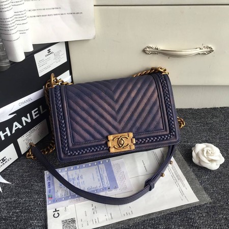 Boy Chanel Flap Bag Original Chevron Leather A67086 Blue