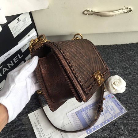 Boy Chanel Flap Bag Original Chevron Leather A67086 Bronze