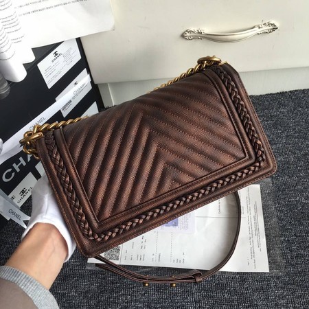 Boy Chanel Flap Bag Original Chevron Leather A67086 Bronze