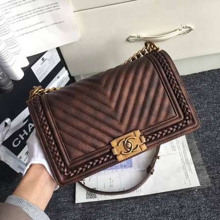 Boy Chanel Flap Bag Original Chevron Leather A67086 Bronze