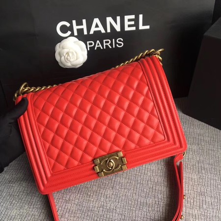 Boy Chanel Flap Bags Original Sheepskin Leather A67088 Red