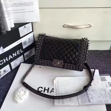 Boy Chanel Flap Shoulder Bag Sheepskin Leather A67086C Black