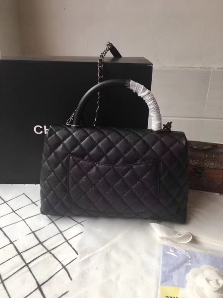 Chanel Classic Black Top Handle Bag Black Original Leather A92292 Silver