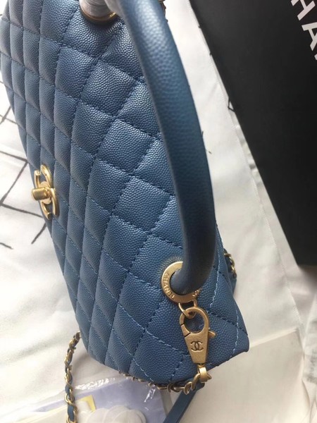 Chanel Classic Top Handle Bag Blue Original Leather A92292 Gold