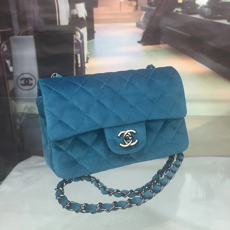 Chanel mini Classic Flap Bag Original Velet Leather A1116 Blue