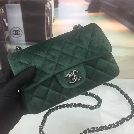 Chanel mini Classic Flap Bag Original Velet Leather A1116 Green