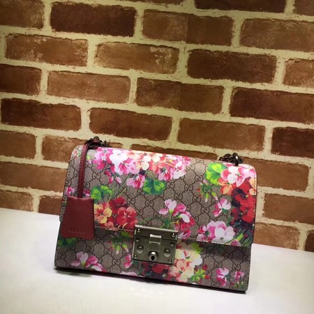 Gucci Padlock Blooms GG Supreme Shoulder Bag 409486 Rose