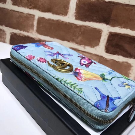 Gucci GG Marmont Velvet Zip Around Wallet 443123 SkyBlue