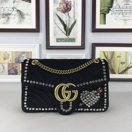 Gucci GG Marmont Embroidered Velvet Bag 443496 Black