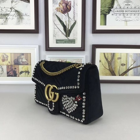 Gucci GG Marmont Embroidered Velvet Bag 443496 Black