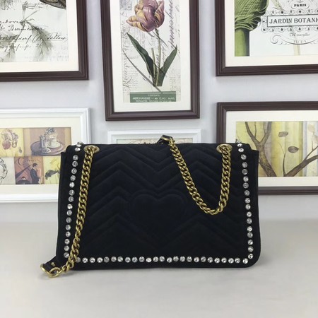 Gucci GG Marmont Embroidered Velvet Bag 443496 Black