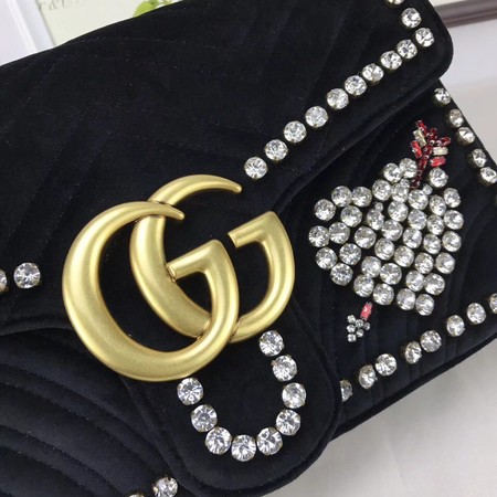 Gucci GG Marmont Embroidered Velvet Bag 443496 Black